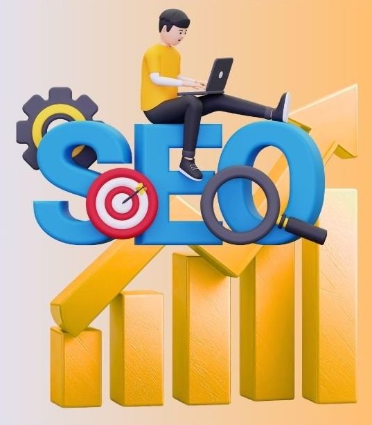 seo illustration yellow and blue with man
